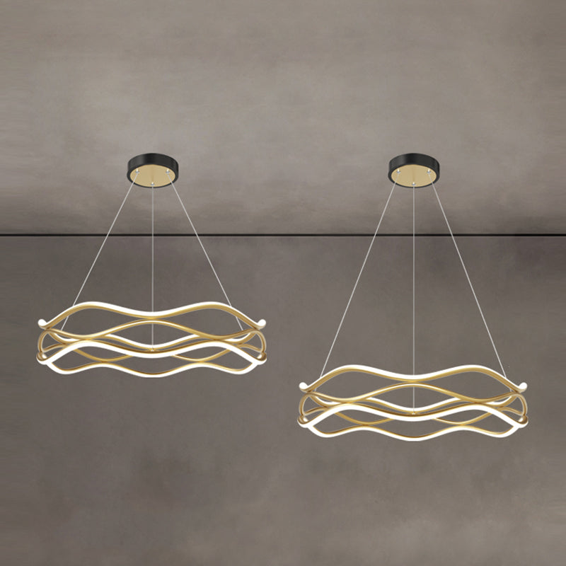 Spiral Shade Metal Chandelier Lights Modern 2- Light Chandelier Lighting Fixtures in Gold