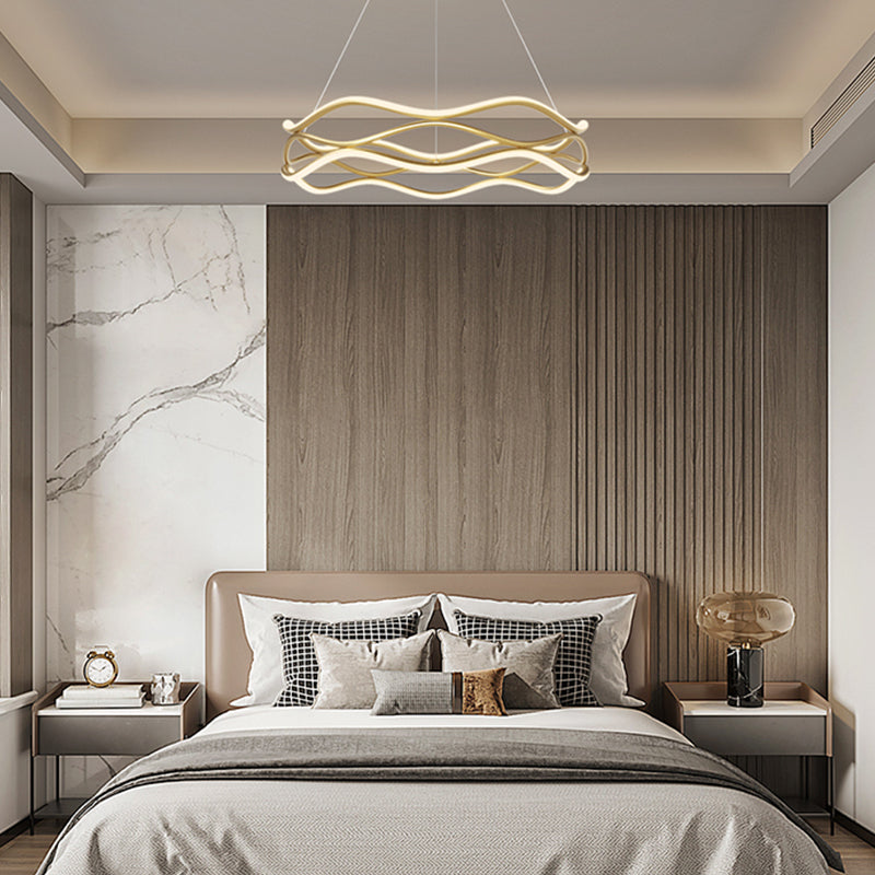 Spiral Shade Metal Chandelier Lights Modern 2- Light Chandelier Lighting Fixtures in Gold