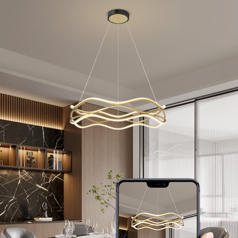 Spiral Shade Metal Chandelier Lights Modern 2- Light Chandelier Lighting Fixtures in Gold