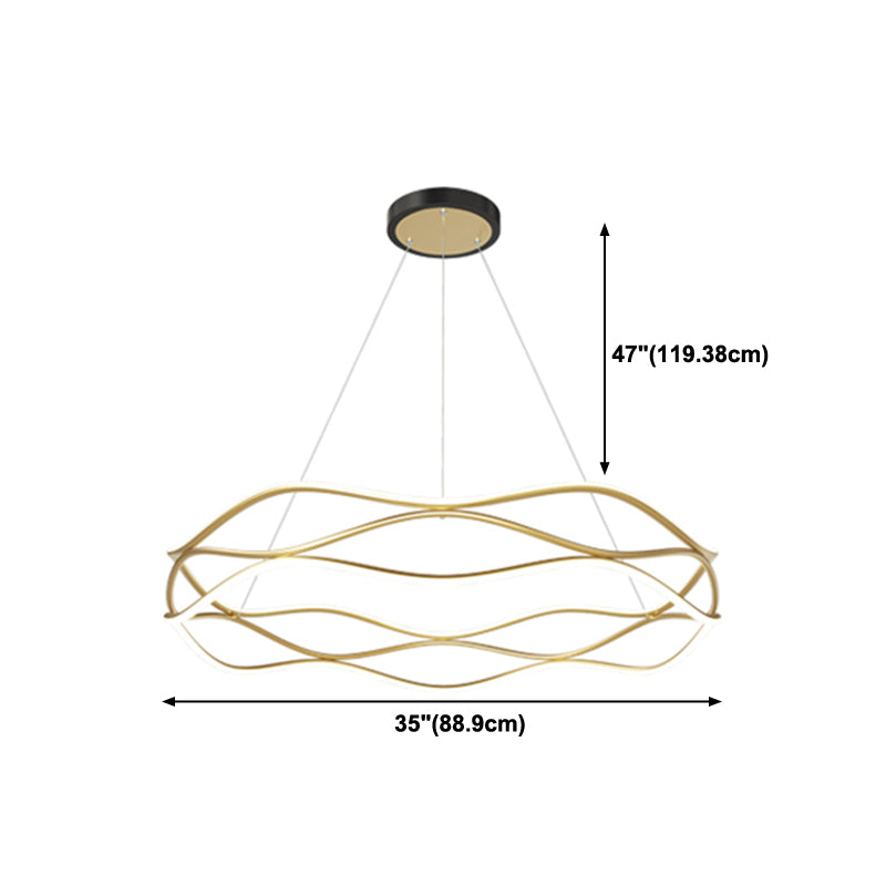 Spiral Shade Metal Chandelier Lights Modern 2- Light Chandelier Lighting Fixtures in Gold