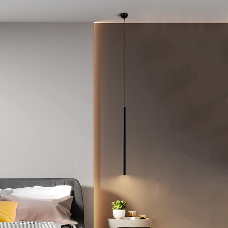 Cylinder Shape Metal Pendant Lights Contemporary Style Hanging Lamps in Black