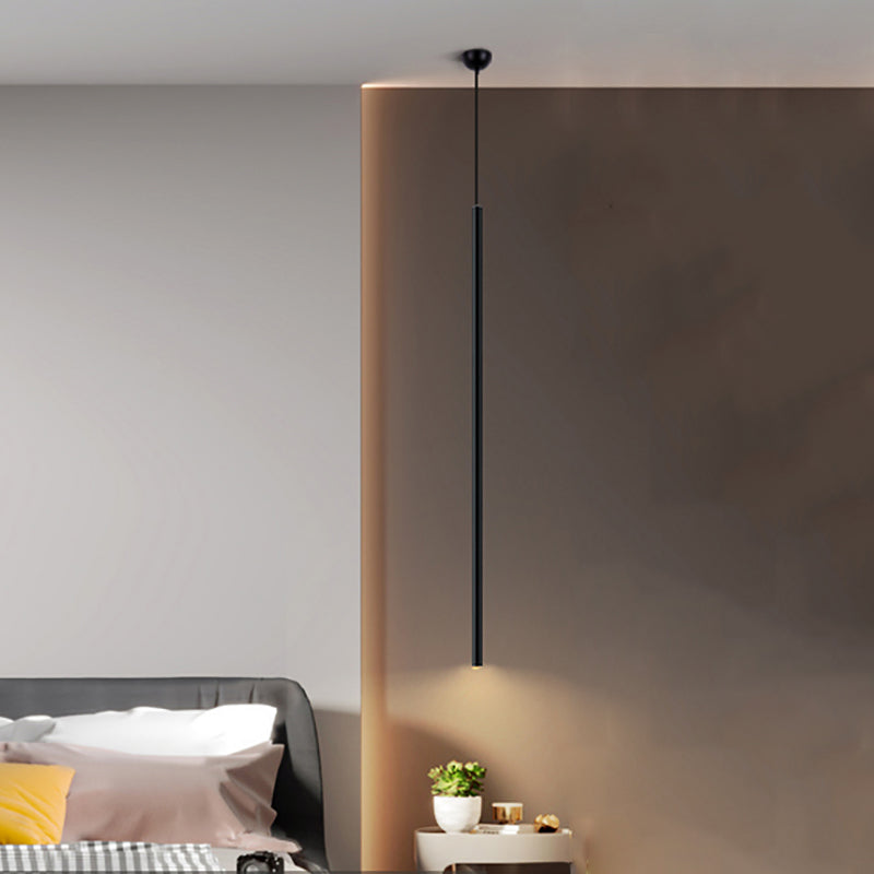 Cylinder Shape Metal Pendant Lights Contemporary Style Hanging Lamps in Black