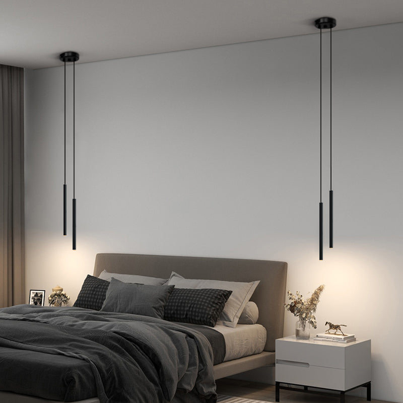Cylinder Shape Metal Pendant Lights Contemporary Style Hanging Lamps in Black