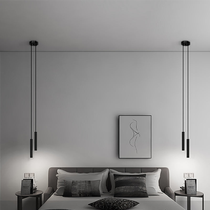 Cylinder Shape Metal Pendant Lights Contemporary Style Hanging Lamps in Black