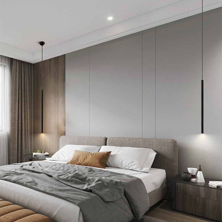 Cylinder Shape Metal Pendant Lights Contemporary Style Hanging Lamps in Black