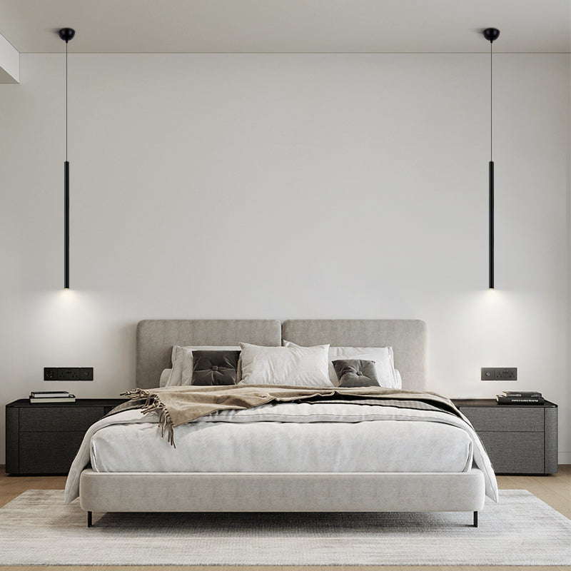 Cylinder Shape Metal Pendant Lights Contemporary Style Hanging Lamps in Black