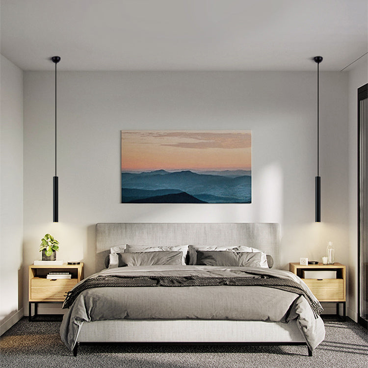 Cylinder Shape Metal Pendant Lights Contemporary Style Hanging Lamps in Black