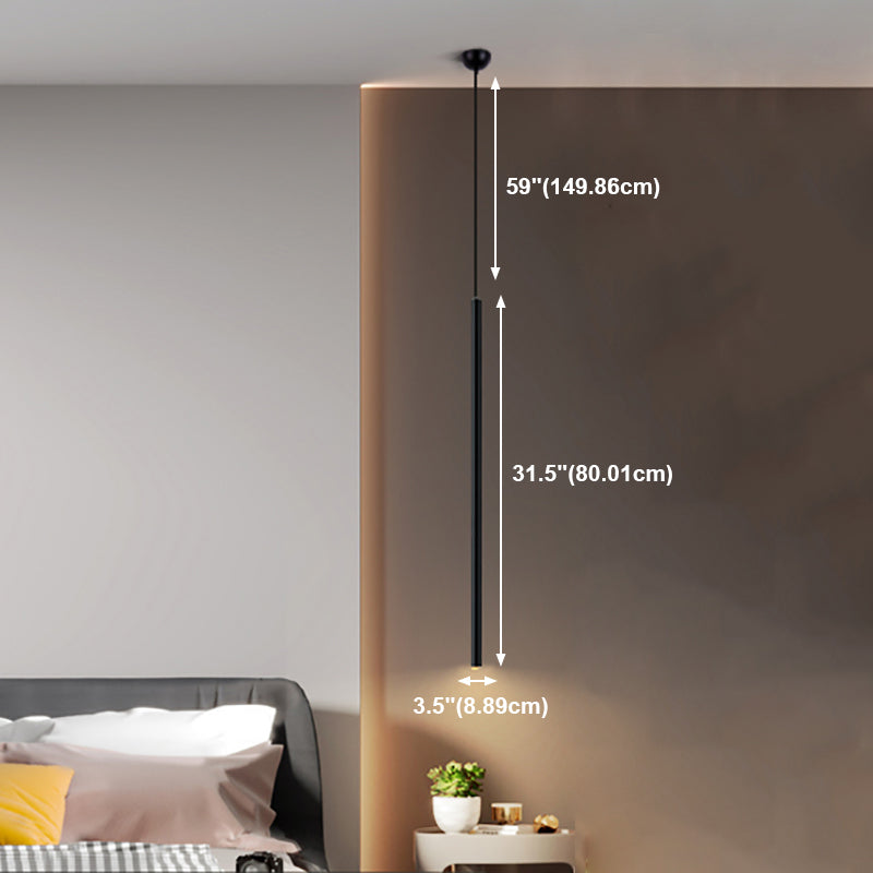 Cylinder Shape Metal Pendant Lights Contemporary Style Hanging Lamps in Black