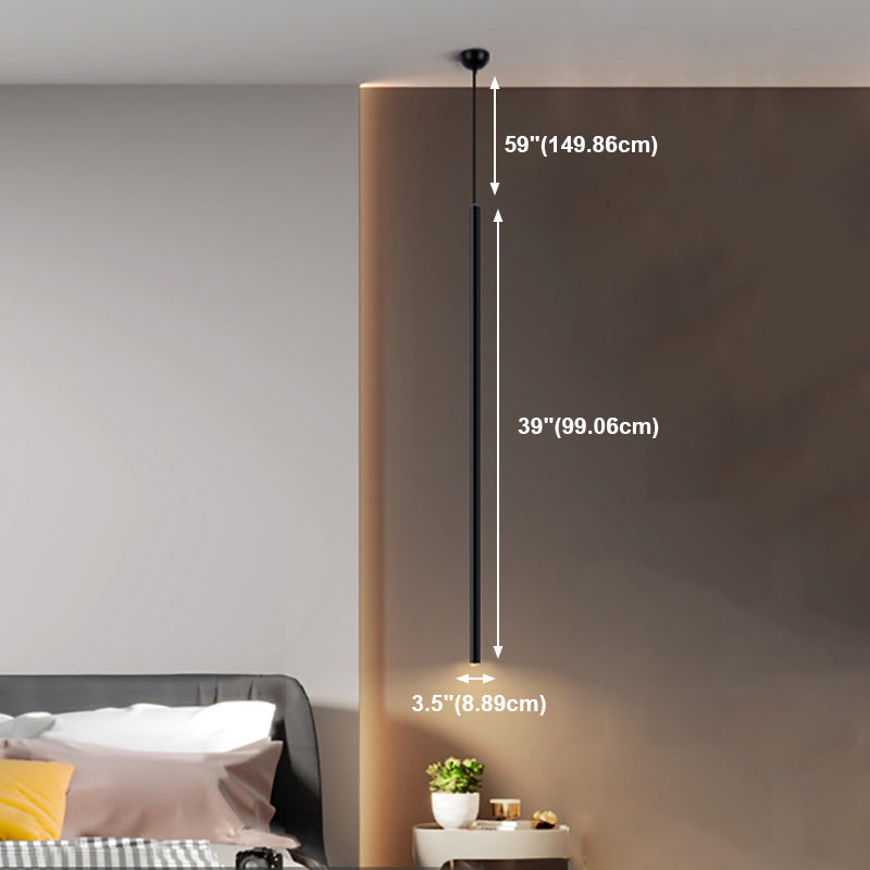 Cylinder Shape Metal Pendant Lights Contemporary Style Hanging Lamps in Black