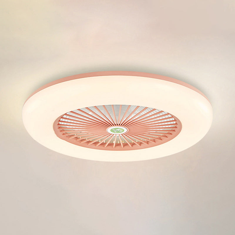 8 Blades Round Fan Lamp Simplicity Bedroom LED Semi Flush Ceiling Light