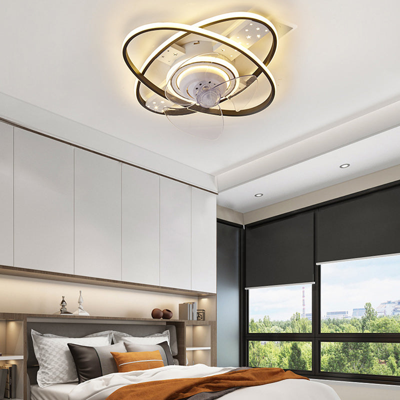 Black Geometry Flush Mount Ceiling Fan Simplicity LED Semi Flush Light