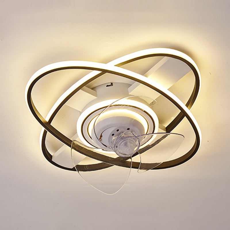 Black Geometry Flush Mount Ceiling Fan Simplicity LED Semi Flush Light