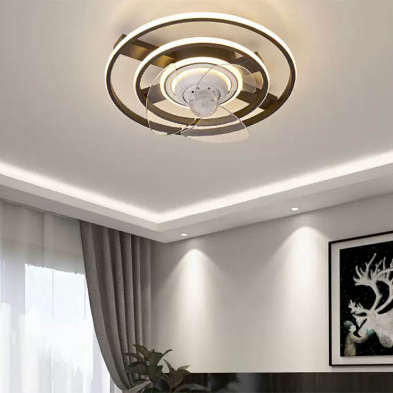 Black Geometry Flush Mount Ceiling Fan Simplicity LED Semi Flush Light
