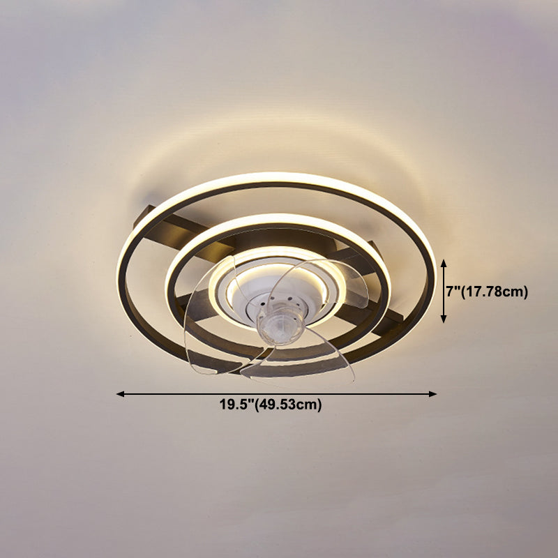 Black Geometry Flush Mount Ceiling Fan Simplicity LED Semi Flush Light