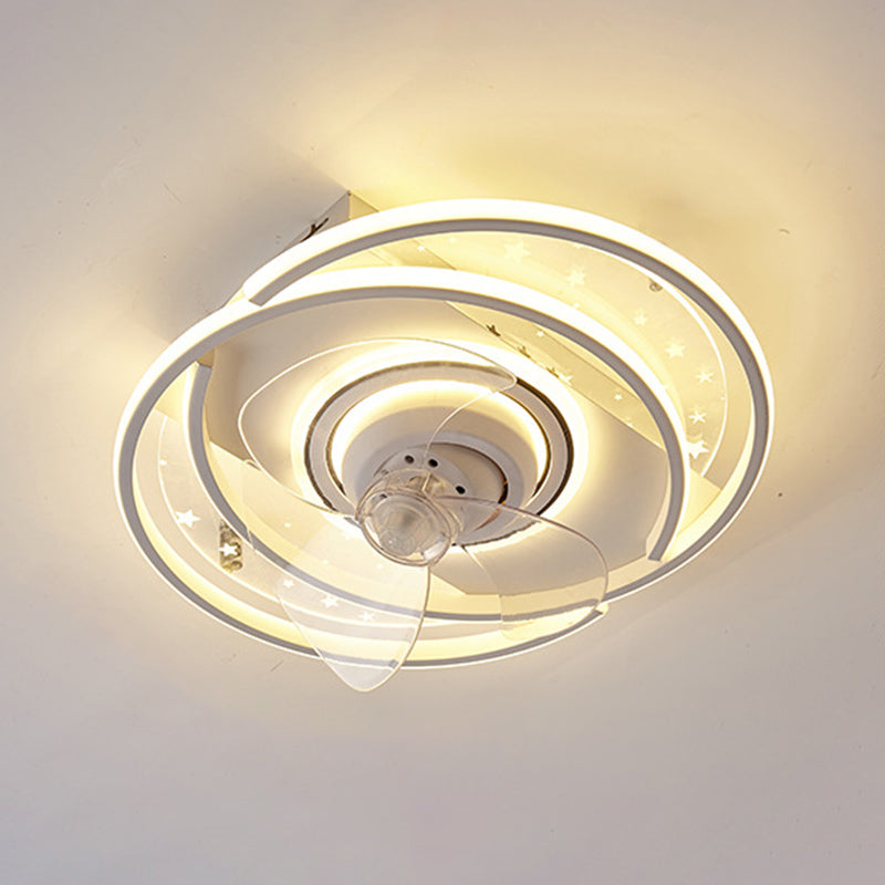 Starry Print Bedroom Ceiling Fan Light Invisible Blades Minimalist LED Semi Flush Light