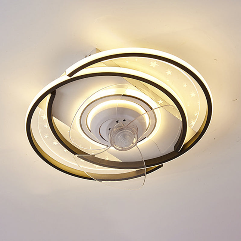 Starry Print Bedroom Ceiling Fan Light Invisible Blades Minimalist LED Semi Flush Light