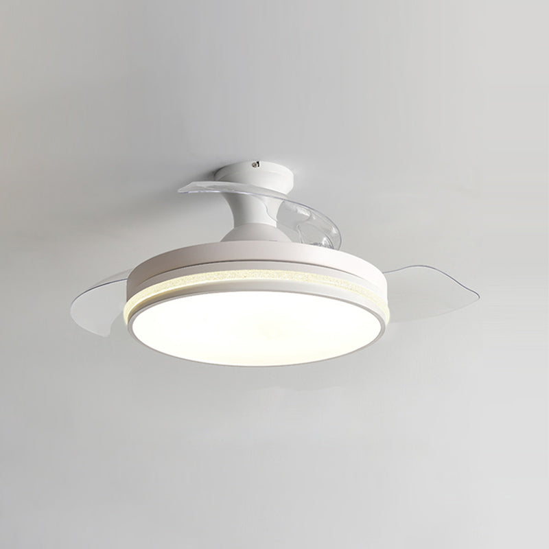 Contemporary Round Ceiling Fan Dining Room LED Semi Flush Light with Convertible Blades