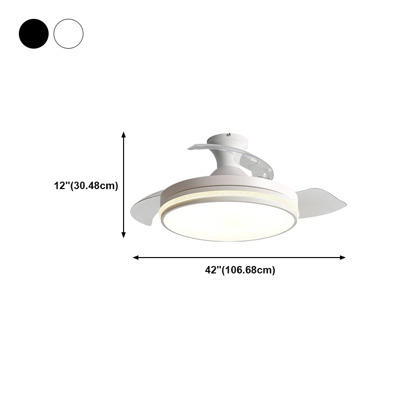 Contemporary Round Ceiling Fan Dining Room LED Semi Flush Light with Convertible Blades