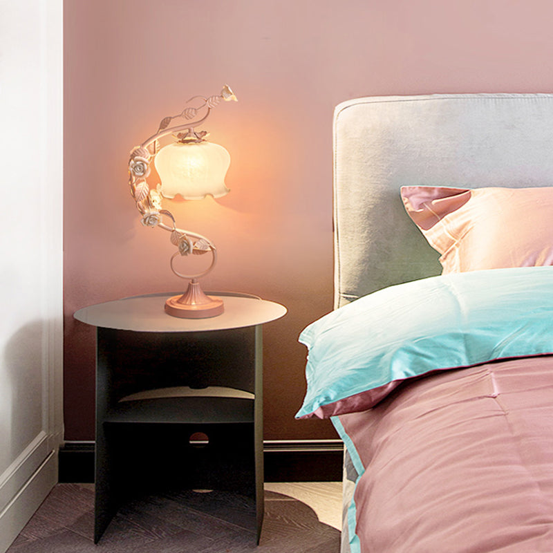 1 Light Drum Table Lighting Modern Style Glass Table Lighting for Bedroom