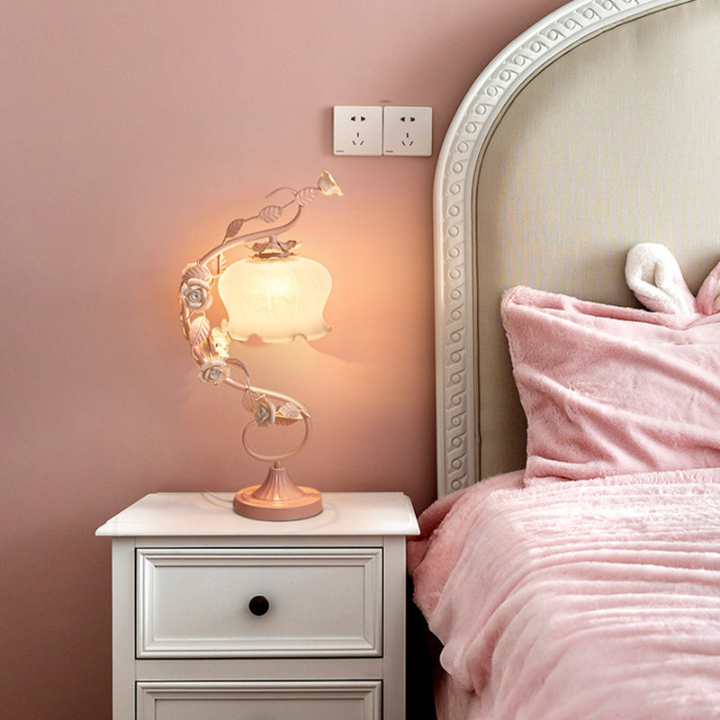 1 Light Drum Table Lighting Modern Style Glass Table Lighting for Bedroom