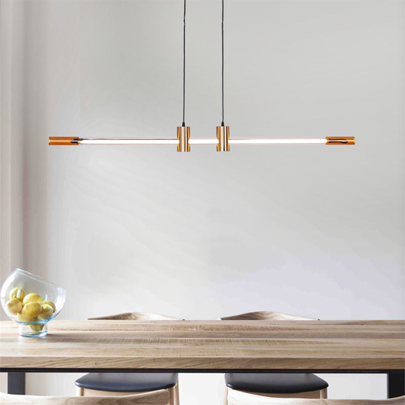 Lámpara de la isla de metal dorado moderna luz colgante de restaurante lineal de 1 luz con sombra de vidrio