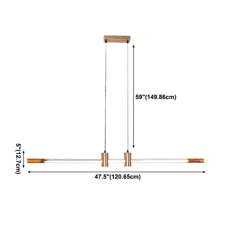 Lámpara de la isla de metal dorado moderna luz colgante de restaurante lineal de 1 luz con sombra de vidrio