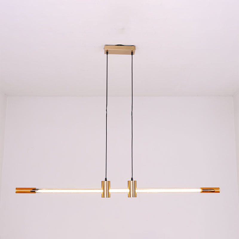 Lámpara de la isla de metal dorado moderna luz colgante de restaurante lineal de 1 luz con sombra de vidrio
