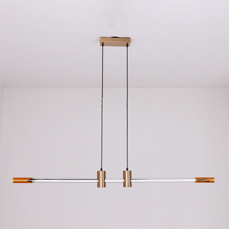 Lámpara de la isla de metal dorado moderna luz colgante de restaurante lineal de 1 luz con sombra de vidrio