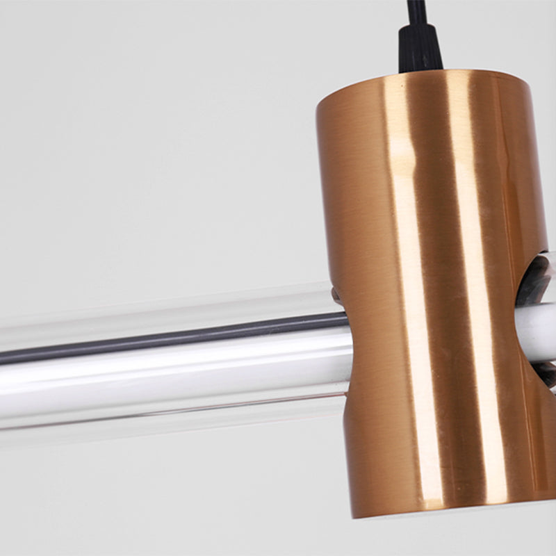 Lámpara de la isla de metal dorado moderna luz colgante de restaurante lineal de 1 luz con sombra de vidrio