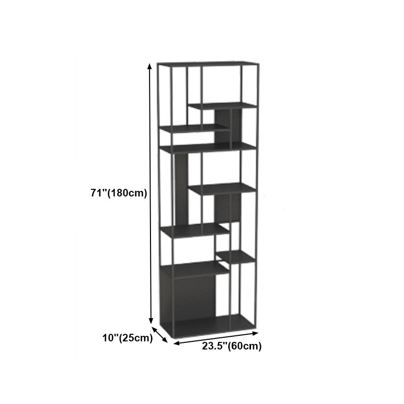 Modern Open Bookcase with Metal Rectangular Shelves for Office