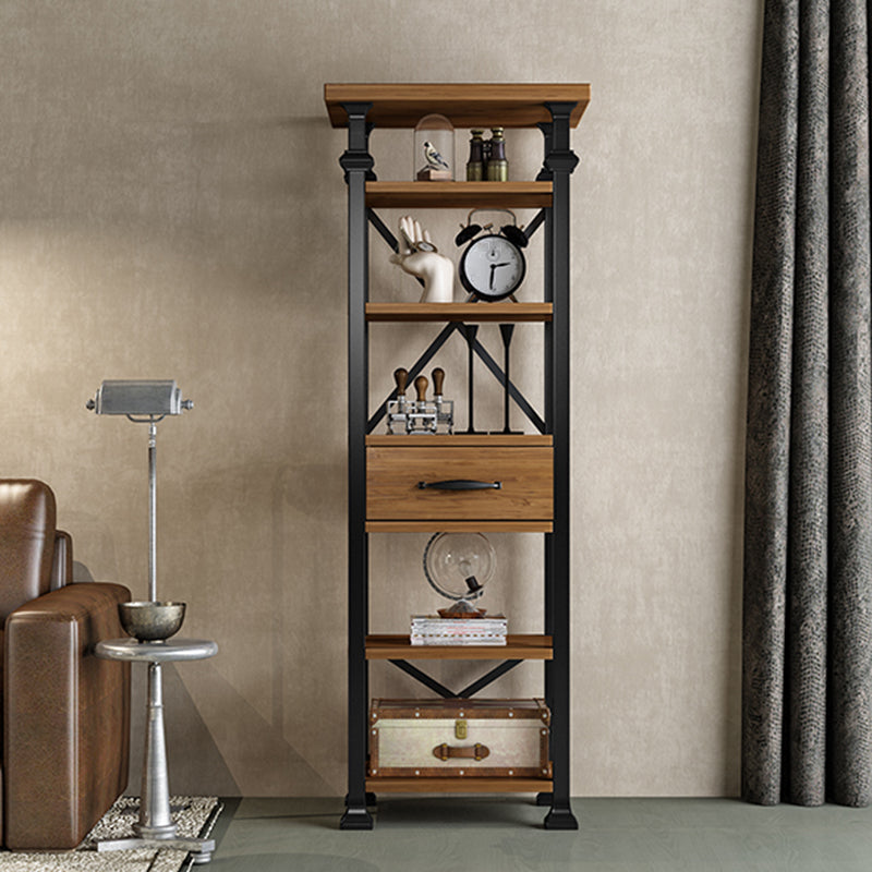 Industrial Style Bookshelf Open Shelf Bookcase with Drawer Storage