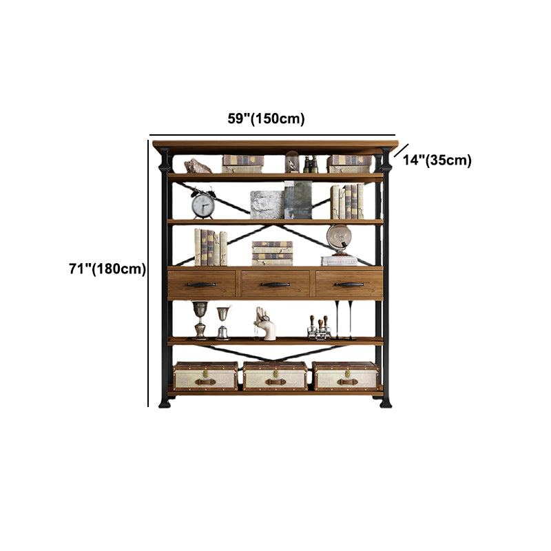 Industrial Style Bookshelf Open Shelf Bookcase with Drawer Storage