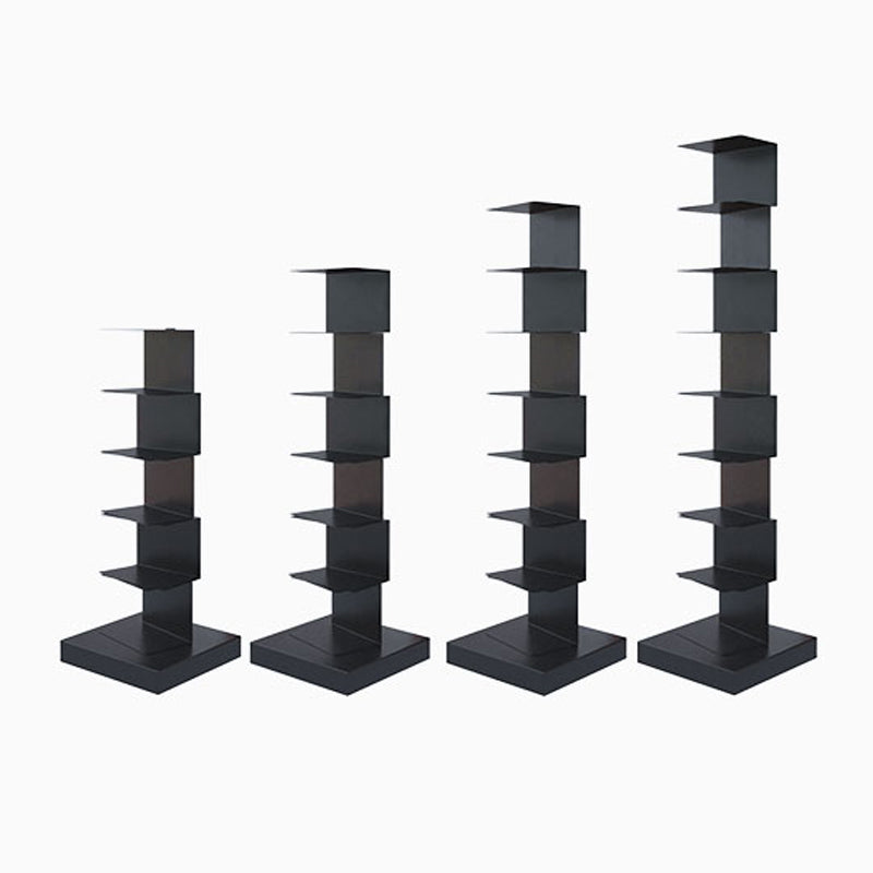 Black Contemporary Corner Bookshelf Closed Back Vertical Steel Shelf