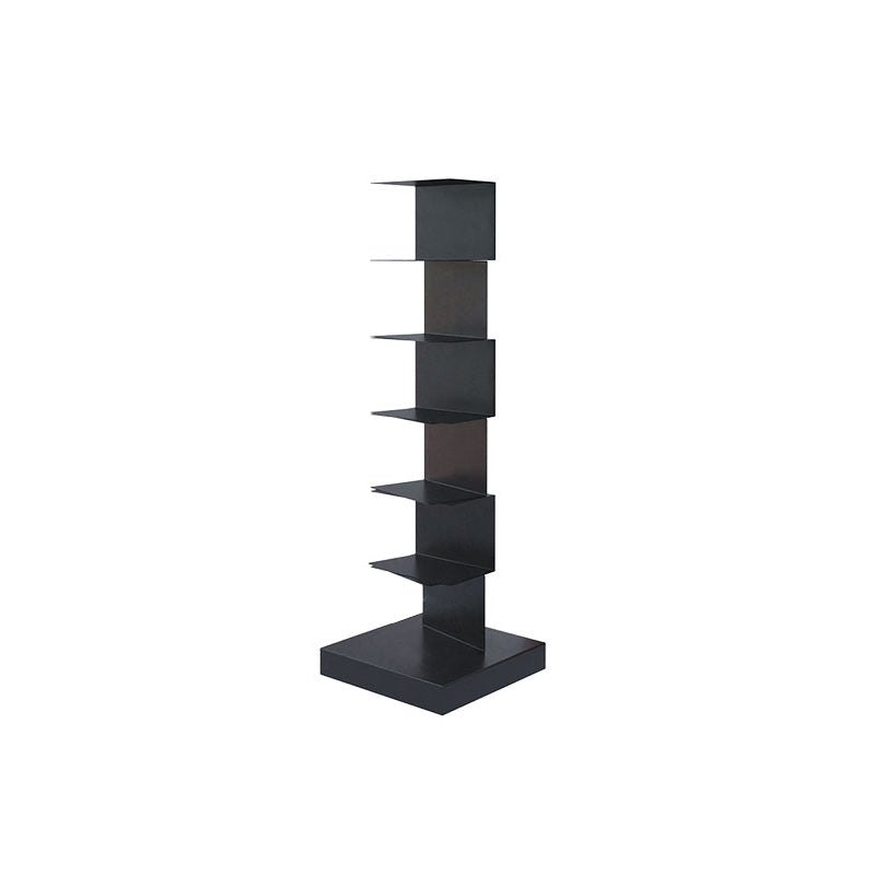 Black Contemporary Corner Bookshelf Closed Back Vertical Steel Shelf