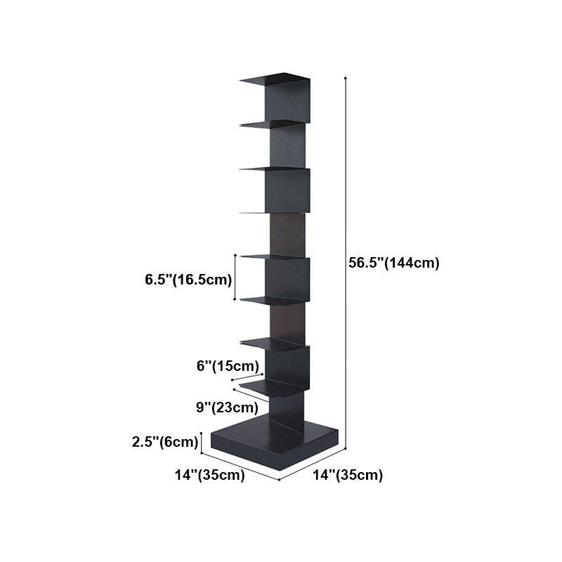 Black Contemporary Corner Bookshelf Closed Back Vertical Steel Shelf