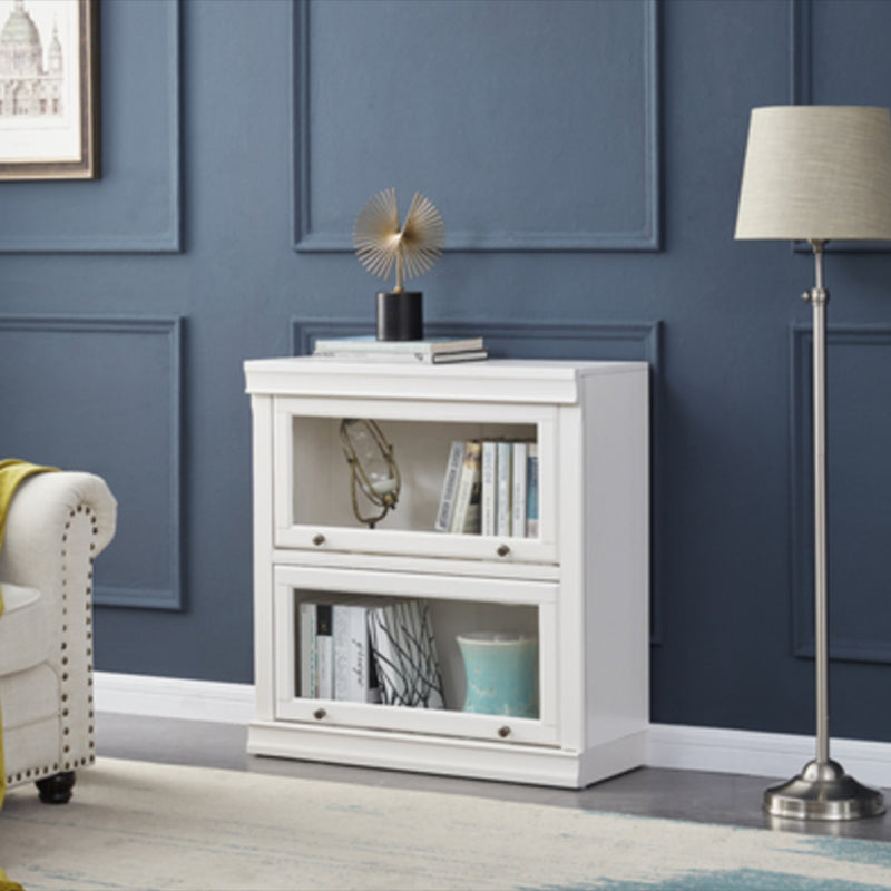 Closed Back Bookcase Modern Solid Wood Rectangular Shelves with Doors