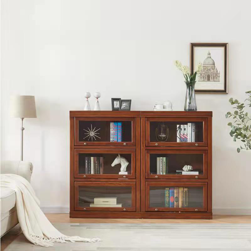 Closed Back Bookcase Modern Solid Wood Rectangular Shelves with Doors