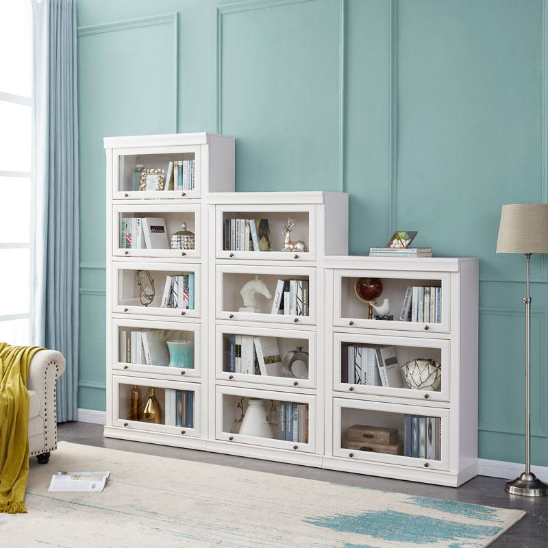 Modern Style Solid Wood Bookcase Rectangular Shelves with Doors