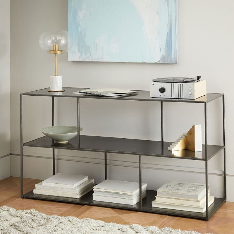 Industrial Style Open Metal Bookcase with Rectangular Shelves