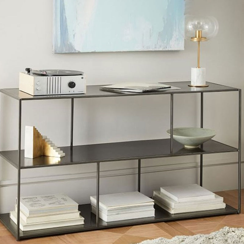 Industrial Style Open Metal Bookcase with Rectangular Shelves