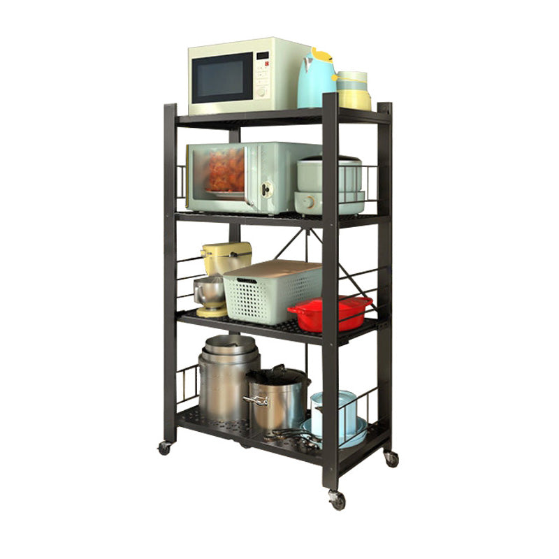 Contemporary Folding Steel Etagere Bookshelf with Caster Wheels
