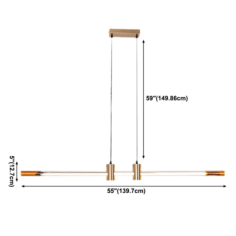 Lámpara de la isla de metal dorado moderna luz colgante de restaurante lineal de 1 luz con sombra de vidrio