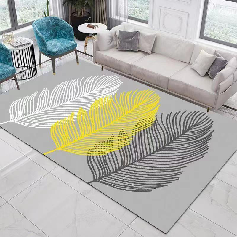 Gray Feather Rug Polyester Modern Area Rug Non-Slip Backing Rug for Drawing Room