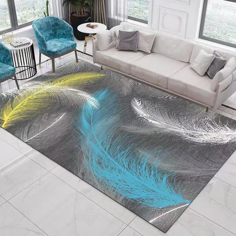 Gray Feather Rug Polyester Modern Area Rug Non-Slip Backing Rug for Drawing Room