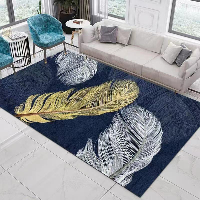 Gray Feather Rug Polyester Modern Area Rug Non-Slip Backing Rug for Drawing Room