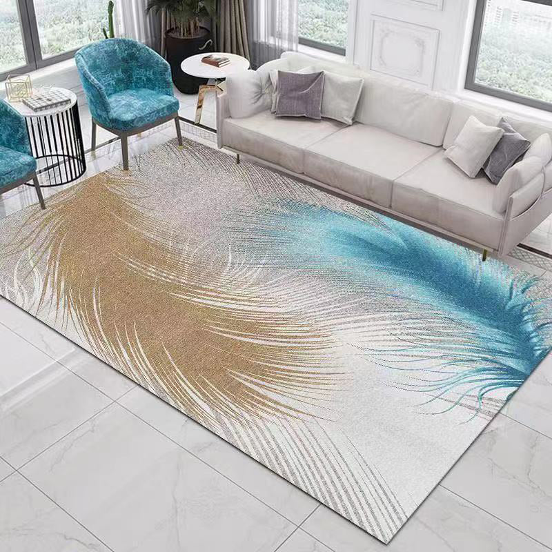 Gray Feather Rug Polyester Modern Area Rug Non-Slip Backing Rug for Drawing Room