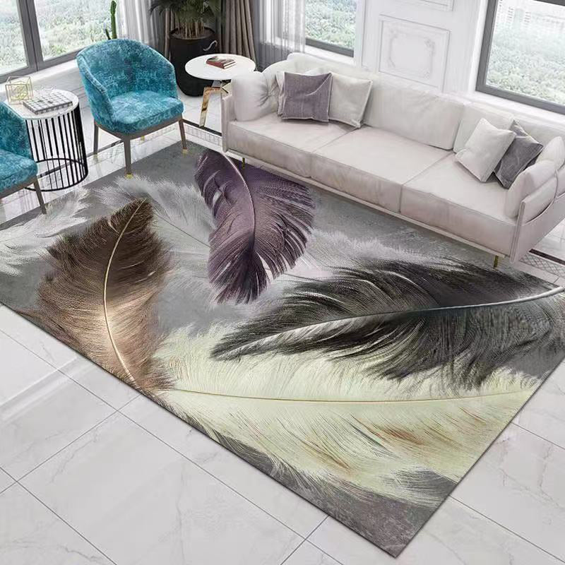 Gray Feather Rug Polyester Modern Area Rug Non-Slip Backing Rug for Drawing Room
