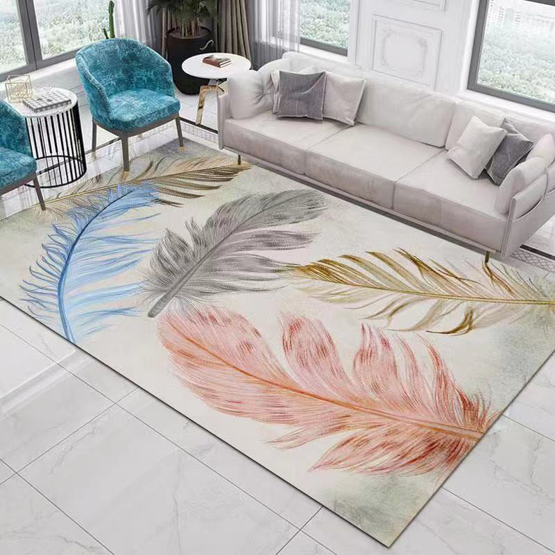 Gray Feather Rug Polyester Modern Area Rug Non-Slip Backing Rug for Drawing Room