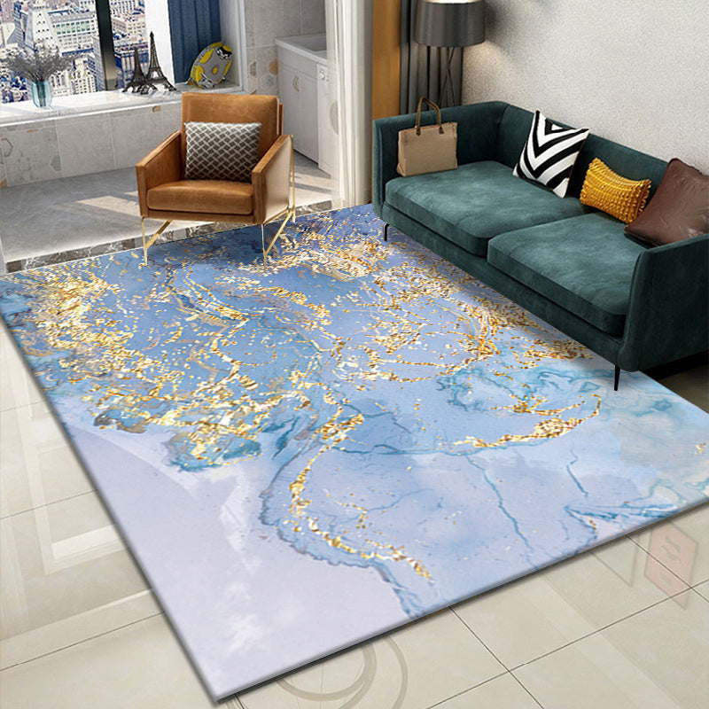 Tapis graphique bleu clair Polyester tapis lavable simple pour la décoration intérieure