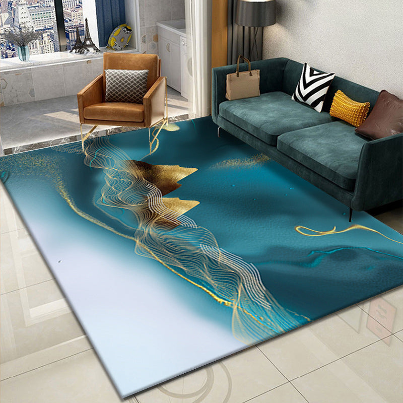 Tapis graphique bleu clair Polyester tapis lavable simple pour la décoration intérieure